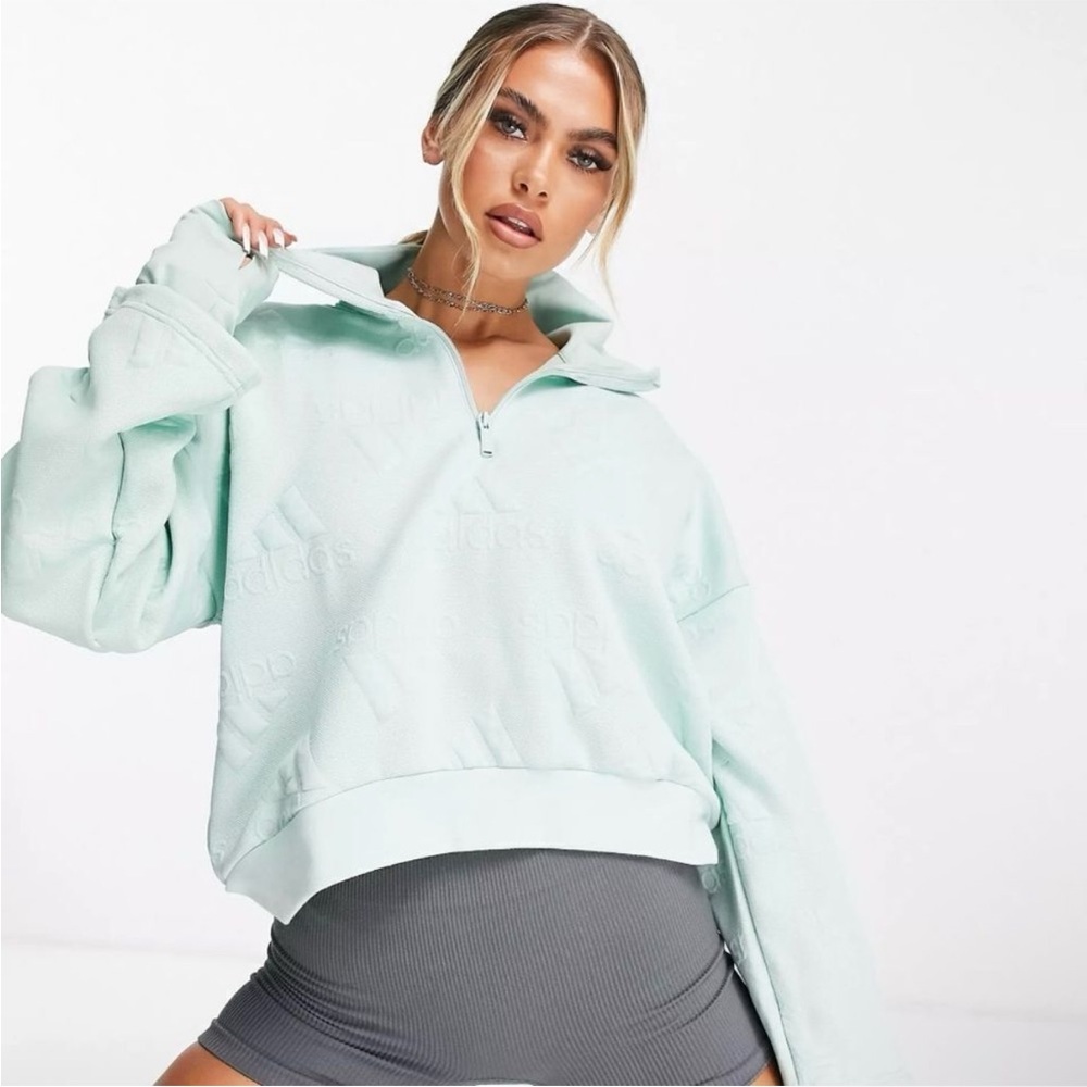 Adidas Women's Light Green Half-Zip Sweatshirt